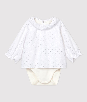 PETIT BATEAU - Body manches longues à col bébé fille twill en coton biologique